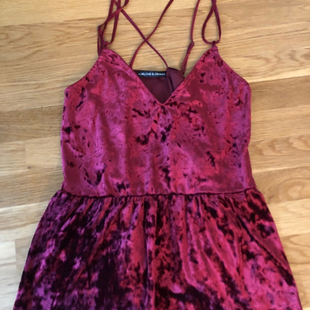 Red crushed velvet spaghetti strap top- cross back